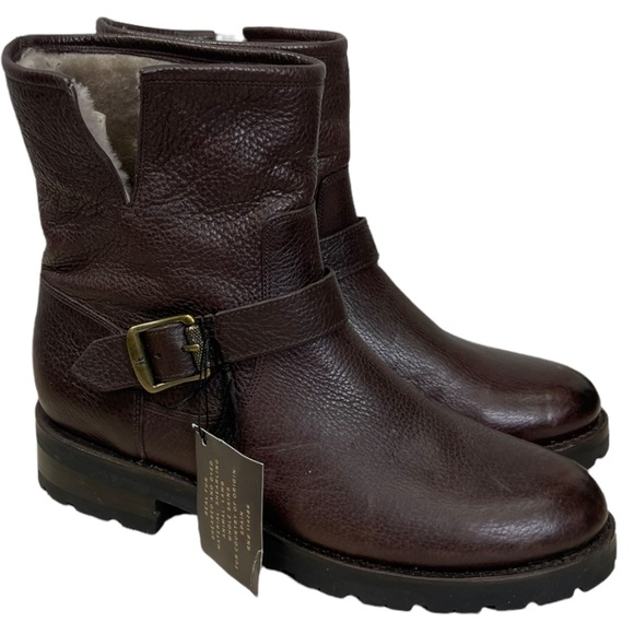 Frye Shoes - Frye Natalie Lug Shearling Lined Engineer Boots Size 10 Brown New